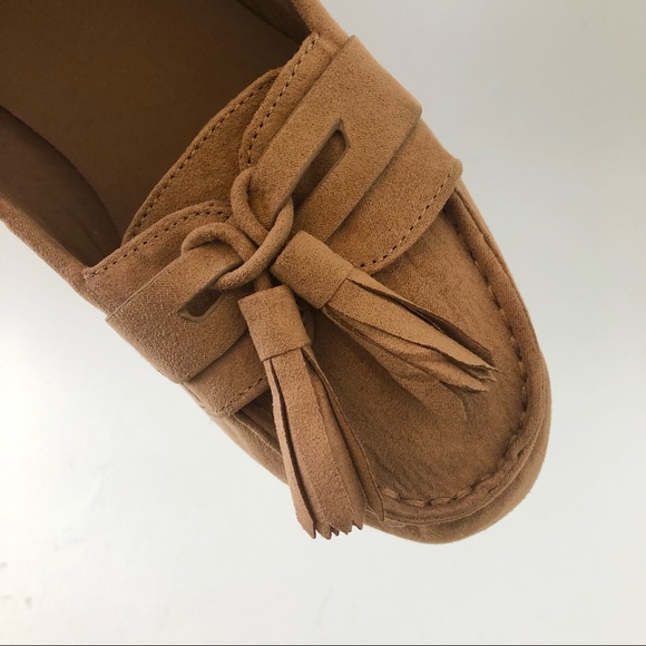 Brown faux suede ballerina moccasins with tassels - Picture 3 of 8